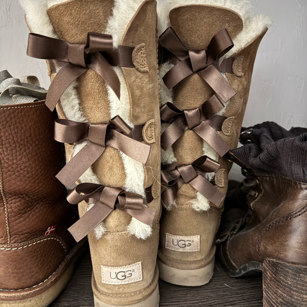 UGG Tan Boots with Satin Bows